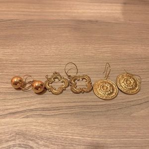 3 pair gold plated earrings